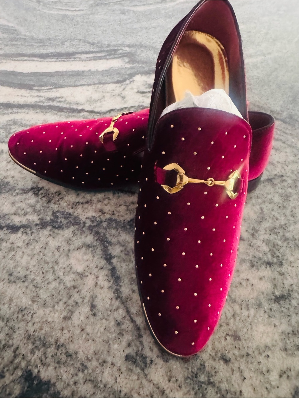 NEW* LCQL Men’s Luxury Velvet Penny Loafers – Burgundy Wine Red – Size 12